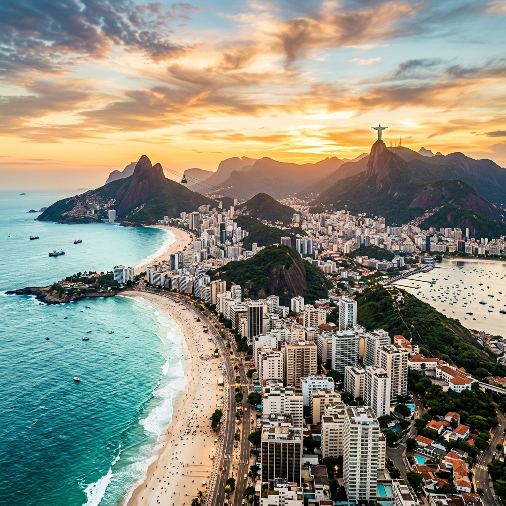 Vista panorâmica do Rio de Janeiro ao pôr do sol
